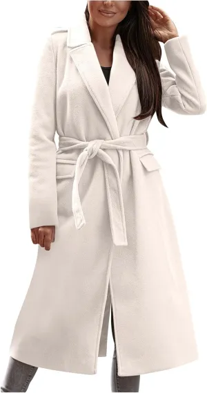 Wool Coats for Women Casual Oversized Long Winter Trench Coats Thicken Warm Notch Lapel Pea Coat Jackets Outwear