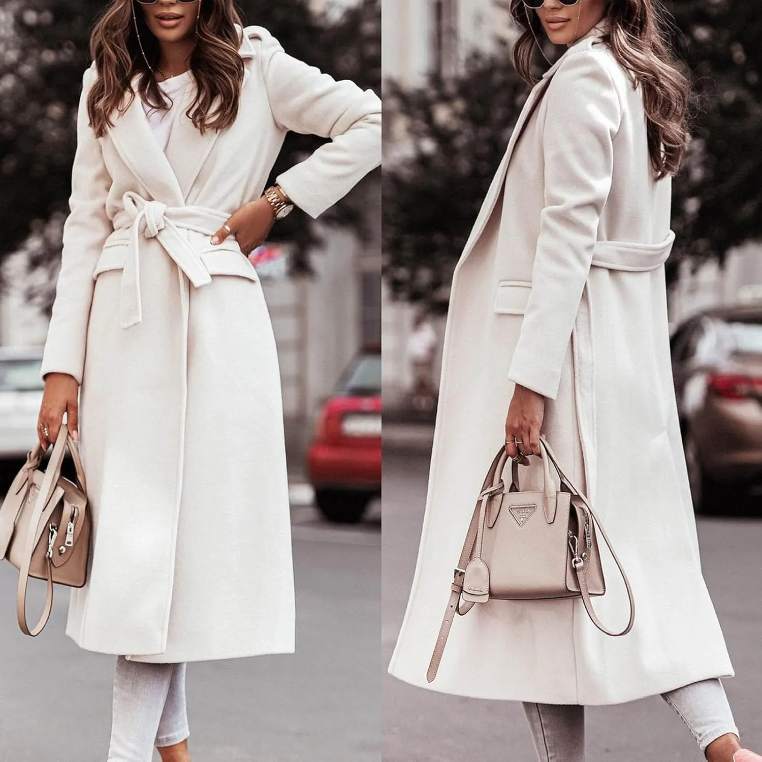 Wool Coats for Women Casual Oversized Long Winter Trench Coats Thicken Warm Notch Lapel Pea Coat Jackets Outwear