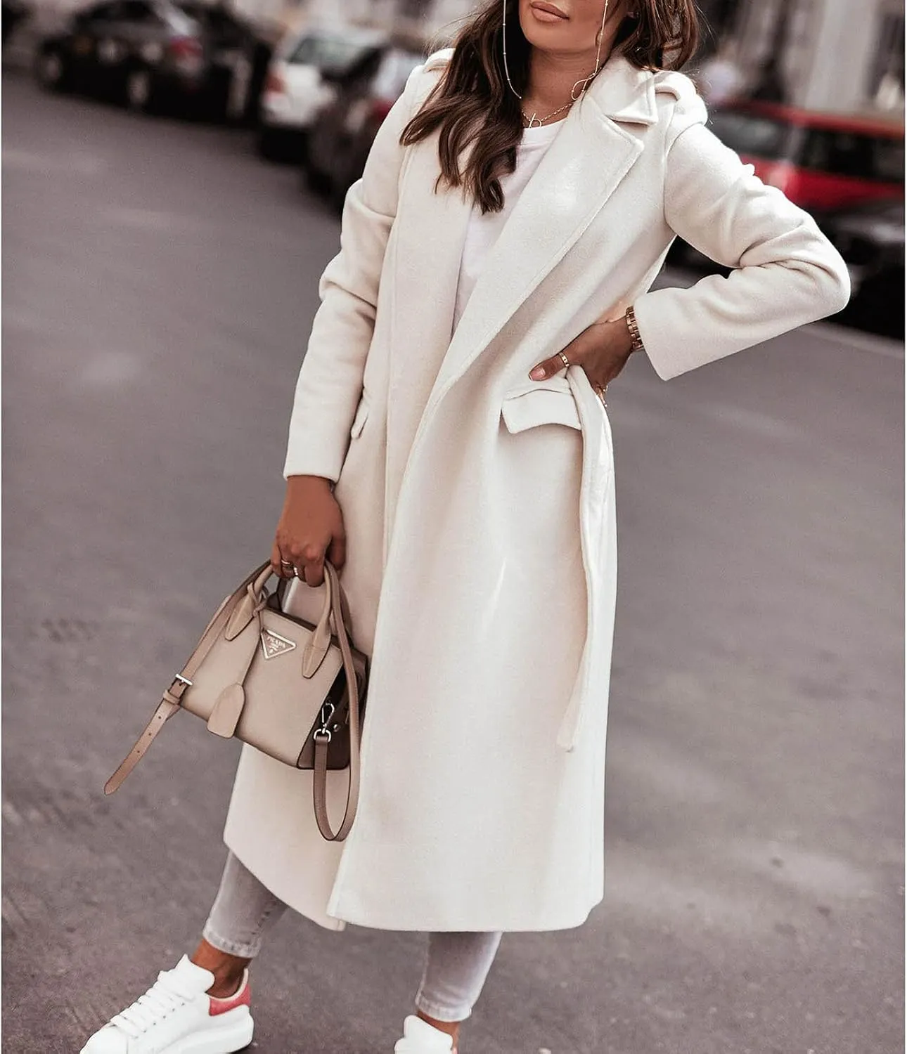 Wool Coats for Women Casual Oversized Long Winter Trench Coats Thicken Warm Notch Lapel Pea Coat Jackets Outwear