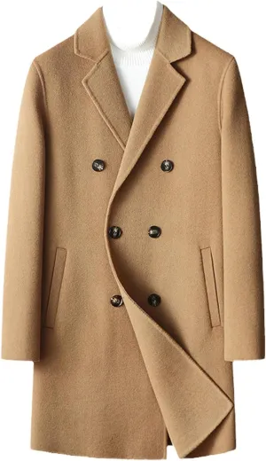 Wool Trench Coat Men's Winter Handmade Double-Sided Double-Breathed Business Casual Woolen Long Coat