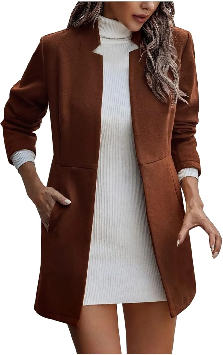 Wool Trench Coats For Women Winter Fall Fashion Notch Collar Pea Coats Plus Size Jackets Casual Walker Coat