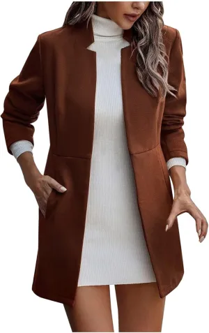 Wool Trench Coats For Women Winter Fall Fashion Notch Collar Pea Coats Plus Size Jackets Casual Walker Coat