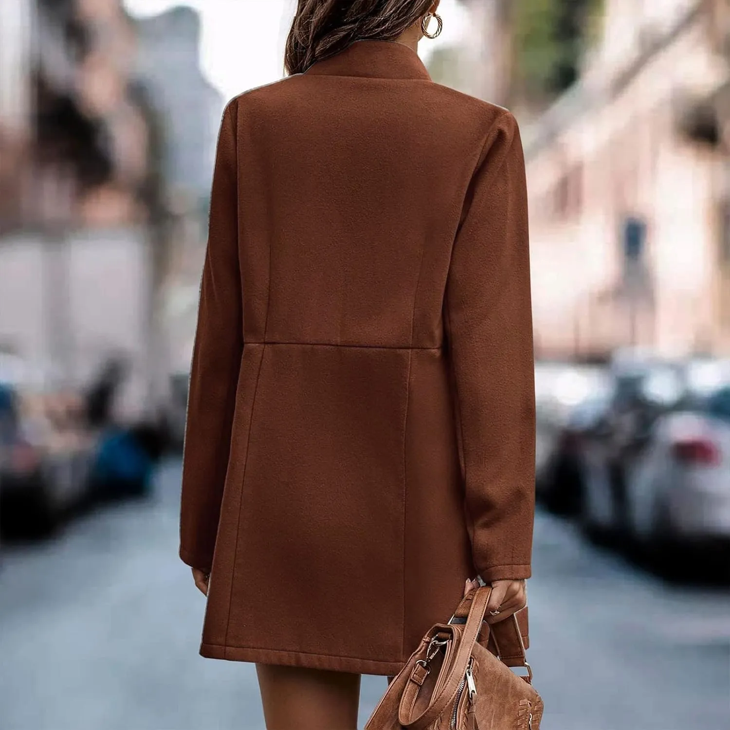 Wool Trench Coats For Women Winter Fall Fashion Notch Collar Pea Coats Plus Size Jackets Casual Walker Coat