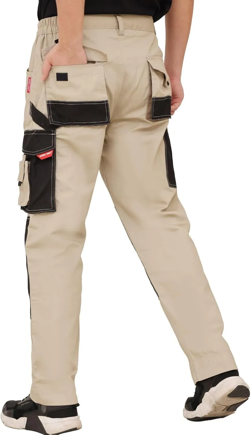 WORK IDEA Men's Rugged Work Pants Canvas Cargo Pants with Knee Pad Pockets