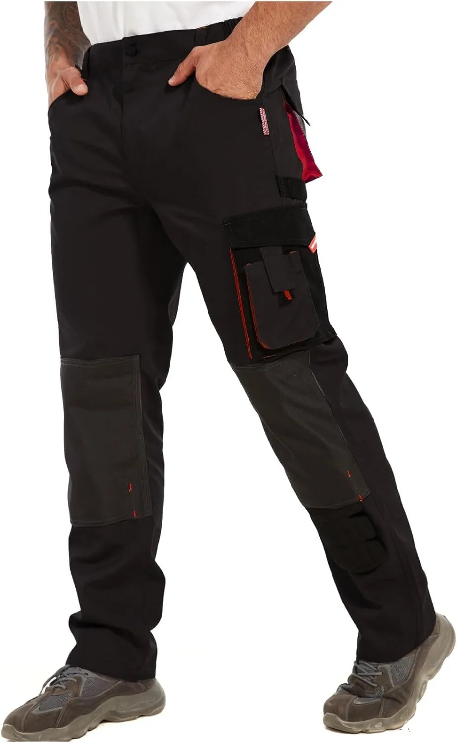 WORK IDEA Men's Rugged Work Pants Canvas Cargo Pants with Knee Pad Pockets
