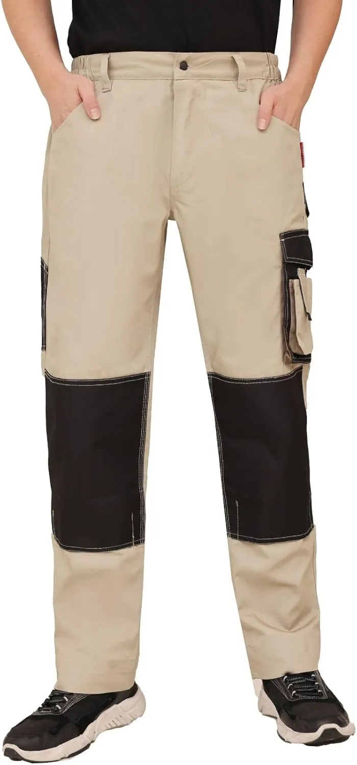 WORK IDEA Men's Rugged Work Pants Canvas Cargo Pants with Knee Pad Pockets
