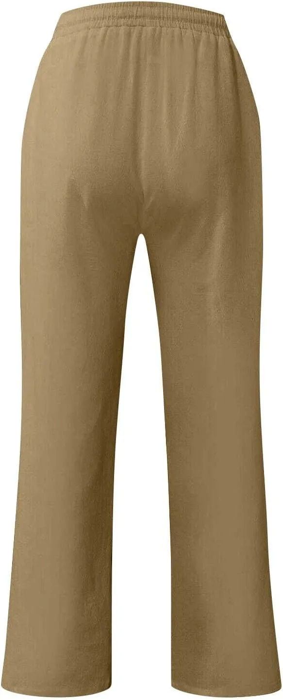 Work Pants for Men Lightweight Soft Cotton Linen Pants 2025 Summer Casual Elastic Waist Lounge Pants with Pockets