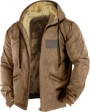 XIAXOGOOL Zip Up Hoodie Men Big And Tall Men's Vintage Heavyweight Sherpa Fleece Lined Jackets Winter Warm Sweatshirt Coats