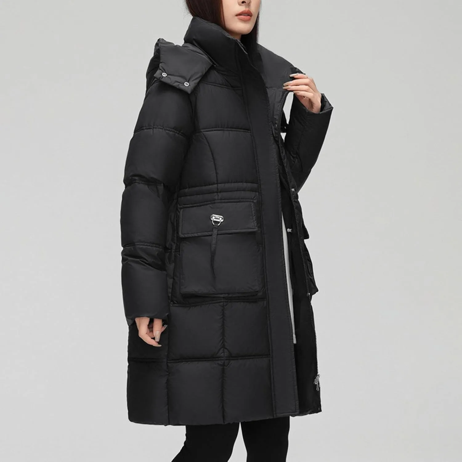 XUNRYAN Winter Down Coats for Women Warm Puffer Jackets Hooded Thicken Warm Parka Anorak Windbreaker Ski Overcoat Pockets