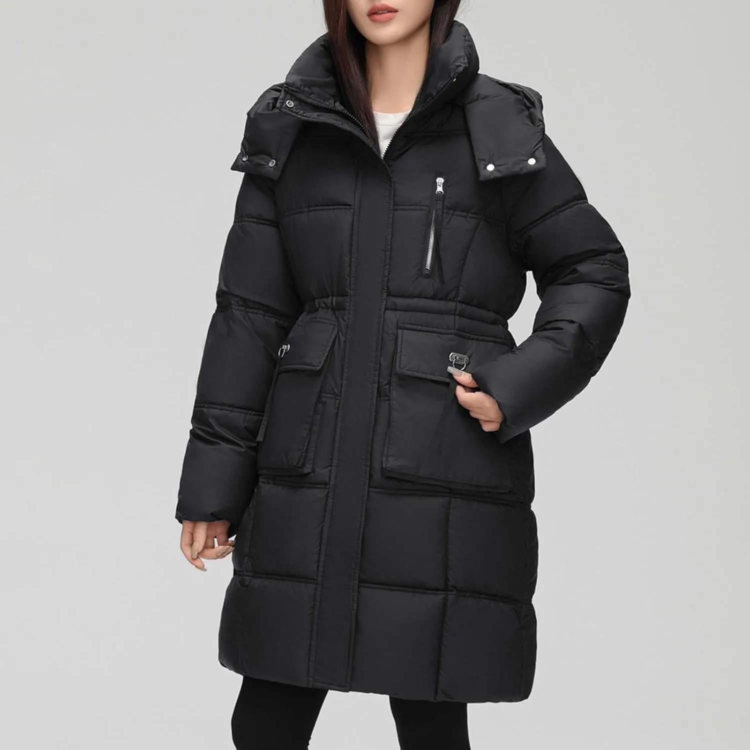 XUNRYAN Winter Down Coats for Women Warm Puffer Jackets Hooded Thicken Warm Parka Anorak Windbreaker Ski Overcoat Pockets