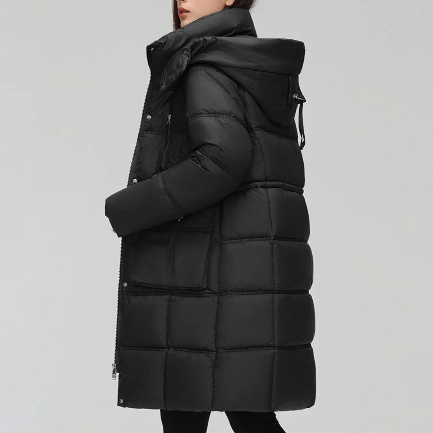 XUNRYAN Winter Down Coats for Women Warm Puffer Jackets Hooded Thicken Warm Parka Anorak Windbreaker Ski Overcoat Pockets