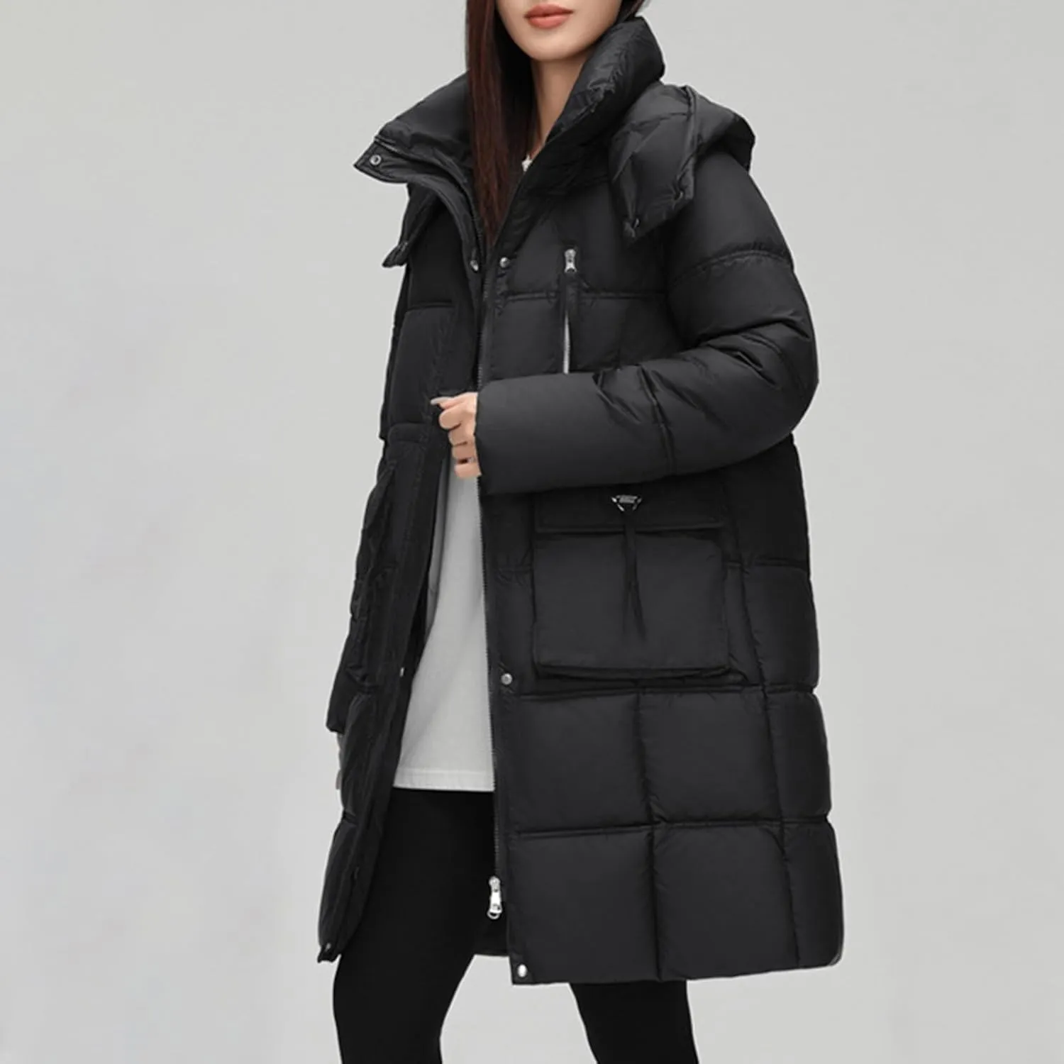 XUNRYAN Winter Down Coats for Women Warm Puffer Jackets Hooded Thicken Warm Parka Anorak Windbreaker Ski Overcoat Pockets