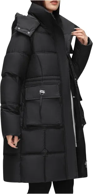 XUNRYAN Winter Down Coats for Women Warm Puffer Jackets Hooded Thicken Warm Parka Anorak Windbreaker Ski Overcoat Pockets