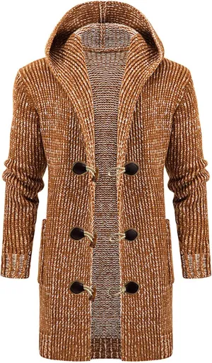 Ymosrh Men's Peacoat Jacket Trench With Hood Long Jacket Fall Winter Knitted Overcoat Pea Outwear Coats, M-4XL