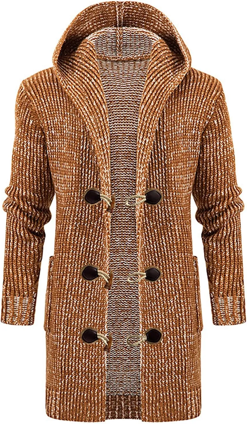 Ymosrh Men's Peacoat Jacket Trench With Hood Long Jacket Fall Winter Knitted Overcoat Pea Outwear Coats, M-4XL