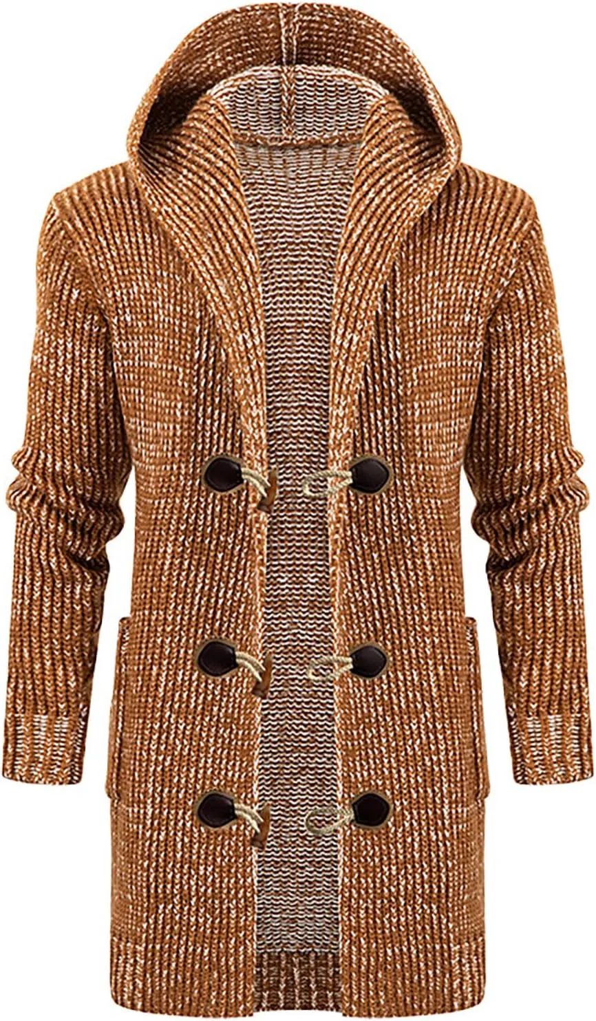 Ymosrh Men's Peacoat Jacket Trench With Hood Long Jacket Fall Winter Knitted Overcoat Pea Outwear Coats, M-4XL