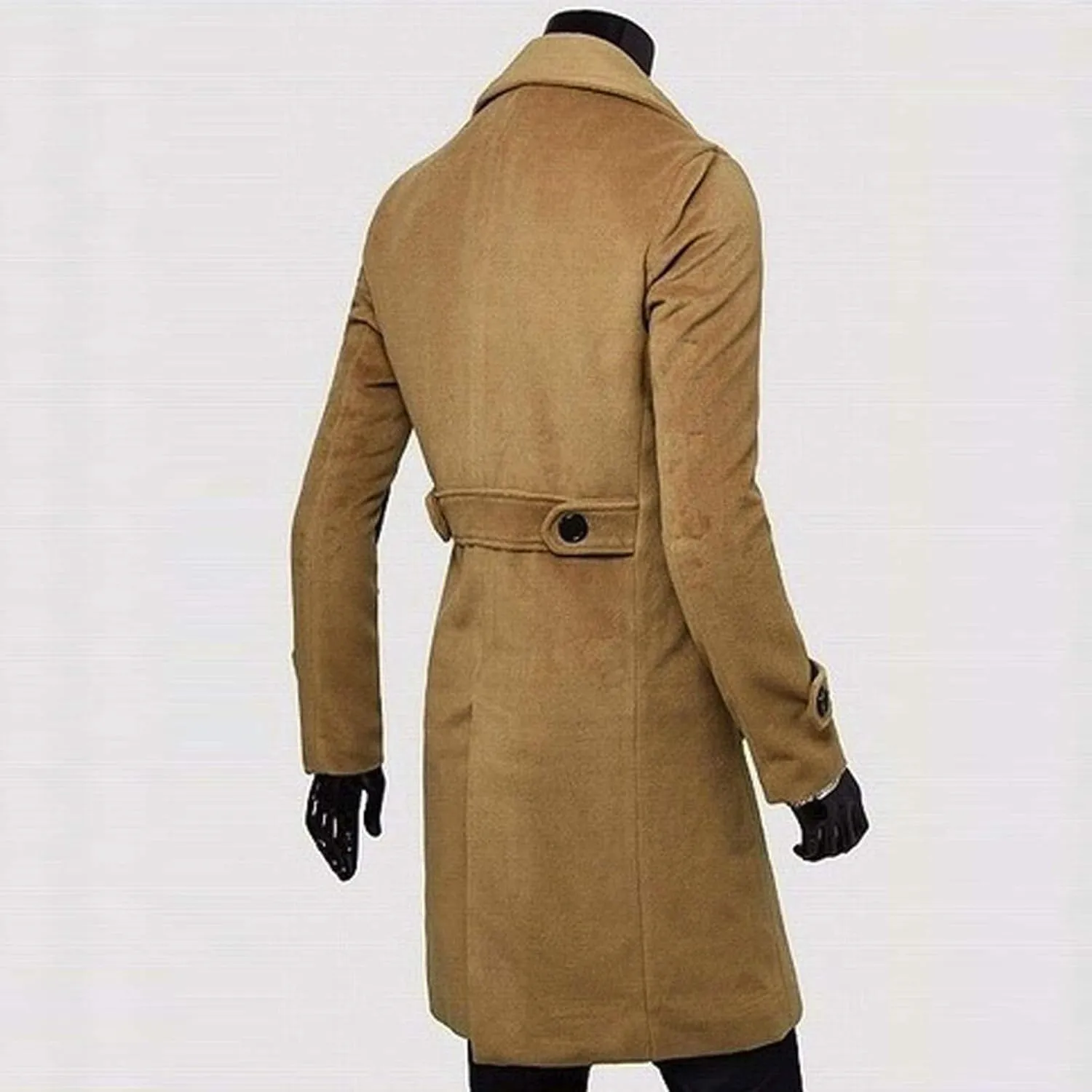 Ymosrh Men's Trench Coat Long Notched Lapel Double Breasted Jacket Overcoat Pea For Men, M-3XL