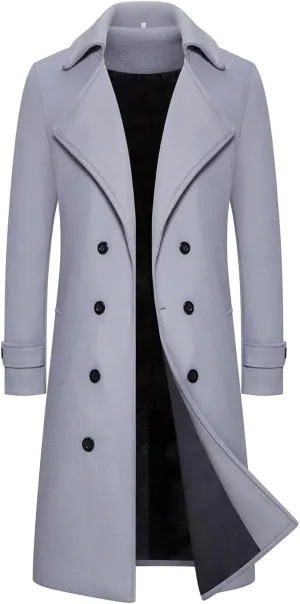 Ymosrh Men's Trench Coat Long Notched Lapel Double Breasted Jacket Overcoat Pea For Men, M-3XL