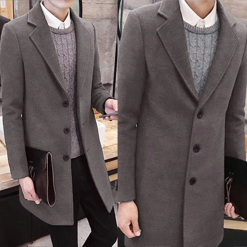 Ymosrh Men's Trench Coat Oversized Notched Long Jacket Coat Single Breasted Lapel Winter Coat, M-5XL