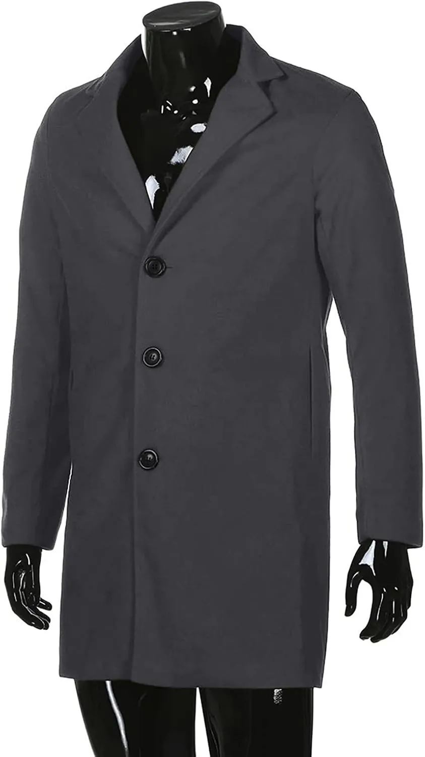 Ymosrh Men's Trench Coat Oversized Notched Long Jacket Coat Single Breasted Lapel Winter Coat, M-5XL