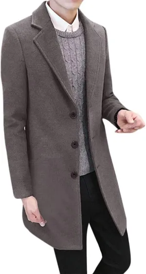Ymosrh Men's Trench Coat Oversized Notched Long Jacket Coat Single Breasted Lapel Winter Coat, M-5XL
