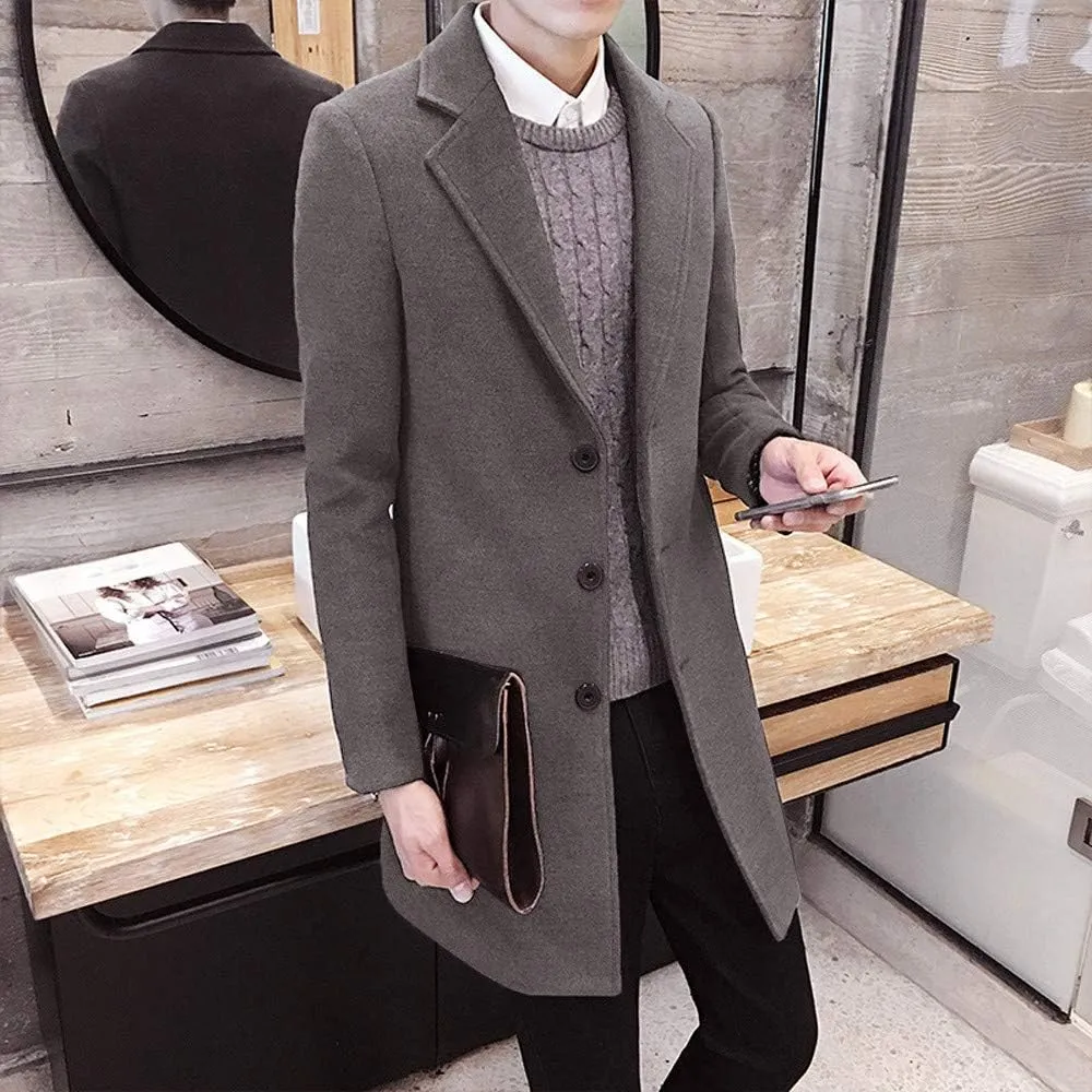 Ymosrh Men's Trench Coat Oversized Notched Long Jacket Coat Single Breasted Lapel Winter Coat, M-5XL