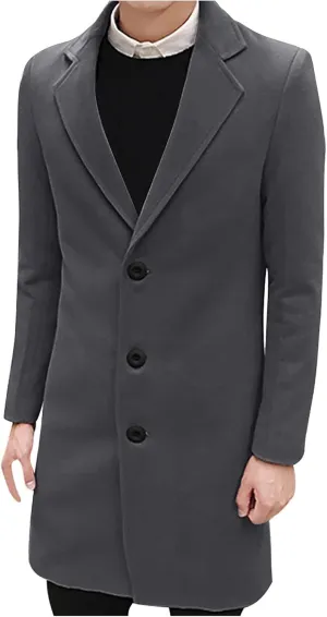 Ymosrh Men's Trench Coat Oversized Notched Long Jacket Coat Single Breasted Lapel Winter Coat, M-5XL
