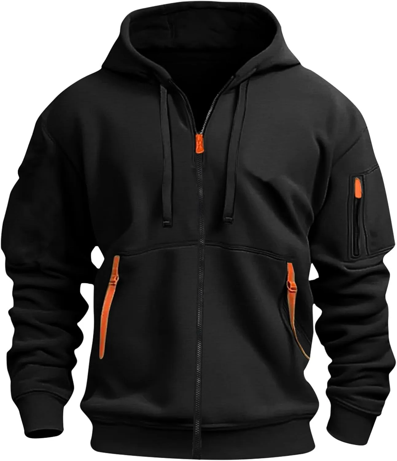 Zip Up Tactical Hoodies for Men Loose Fit Workout Fleece Jacket Big and Tall Cotton Hooded Sweatshirt with Pockets