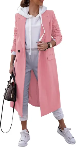 Zwurew Women's Double Breasted Pea Coat Winter Notched Lapel Collar Wool Blend Long Trench Coat Jackets
