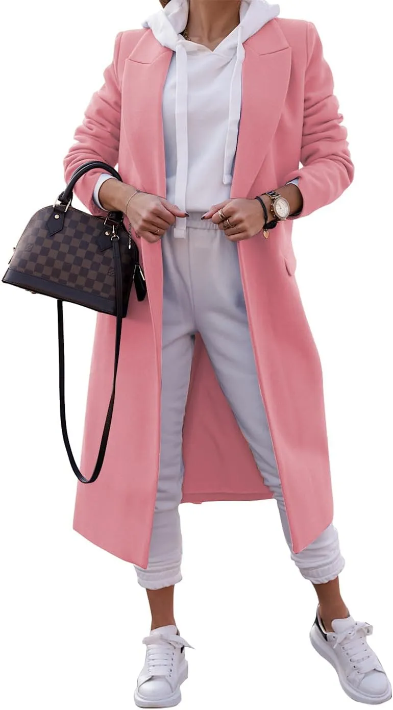 Zwurew Women's Double Breasted Pea Coat Winter Notched Lapel Collar Wool Blend Long Trench Coat Jackets