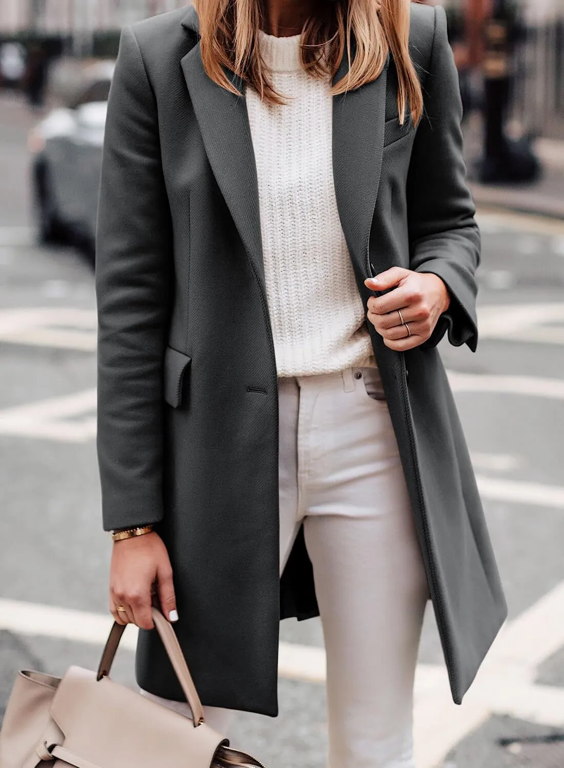 Zwurew Women's Notched Lapel Collar Single Breasted Pea Coats Winter Wool Blend Overcoat Long Jackets