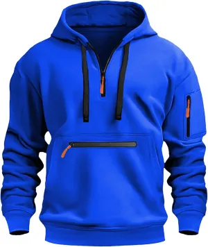 ZYXTIM Half Zip Hoodie for Men USA Printed Tactical Sweatshirt Plus Size Vintage Long Sleeve Trendy Pullover Tops with Pocket